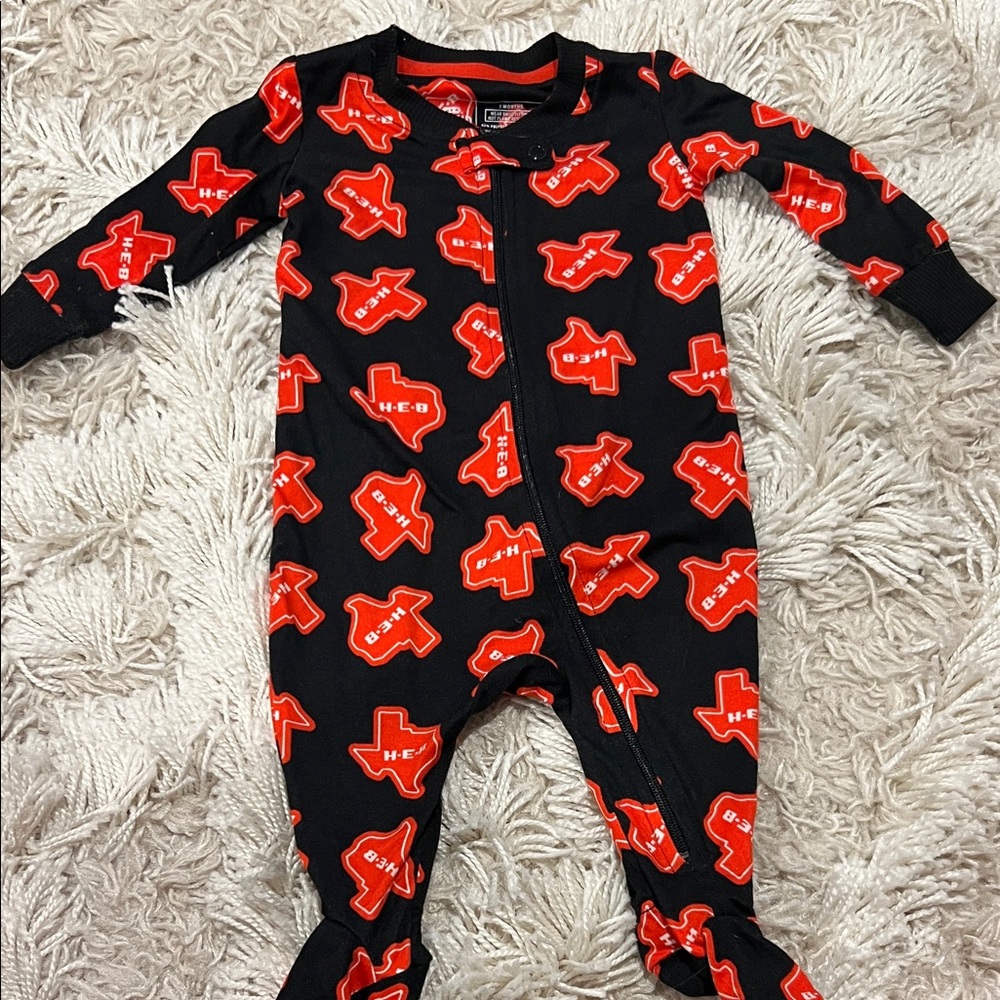 HEB Black & Red Kids One-Piece Zip Footed Pajamas TEXAS LOVERS!